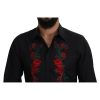 GOLD Long Sleeve Shirt with Floral Embroidery by Dolce & Gabbana Men – 38 IT