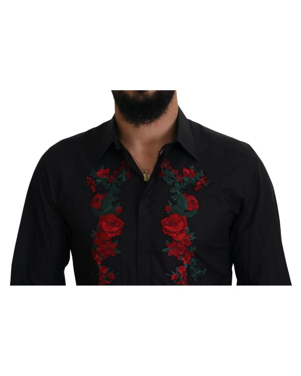 GOLD Long Sleeve Shirt with Floral Embroidery by Dolce & Gabbana Men – 38 IT