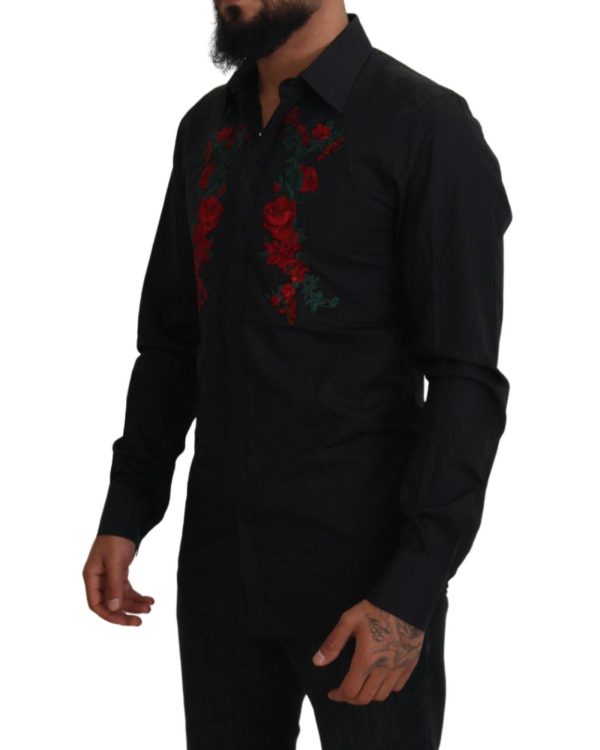 GOLD Long Sleeve Shirt with Floral Embroidery by Dolce & Gabbana Men – 38 IT