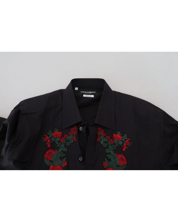 GOLD Long Sleeve Shirt with Floral Embroidery by Dolce & Gabbana Men – 38 IT