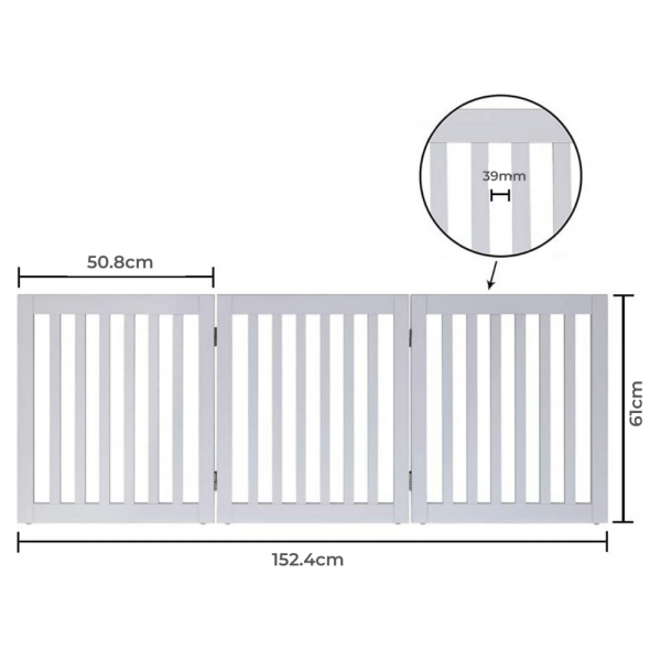 Three Panel Freestanding Dog Gate, White