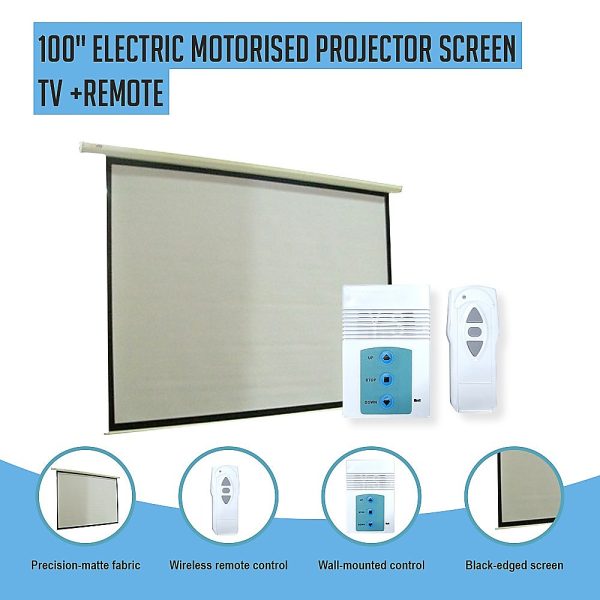 Electric Motorised Projector Screen TV +Remote – 100 Inch