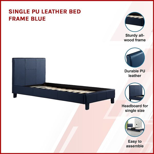 Marden Single PU Leather Bed Frame – Blue