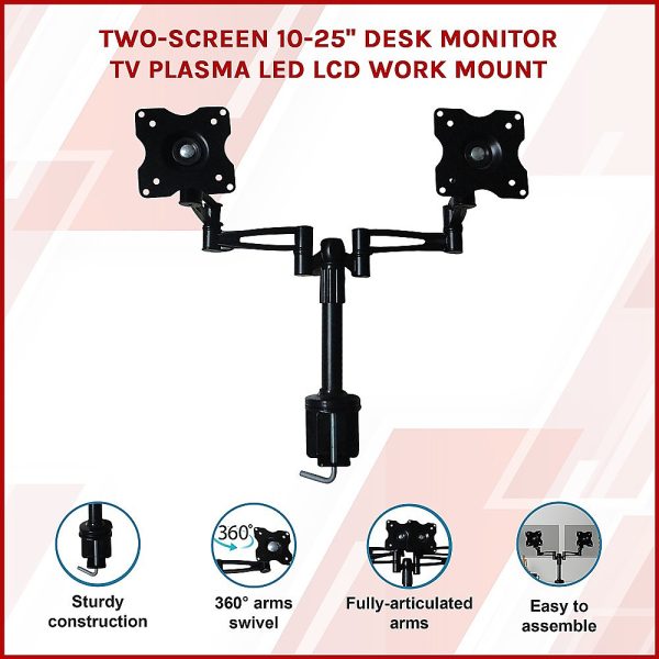 Two-Screen 10-25″ Desk Monitor TV Plasma LED LCD Work Mount