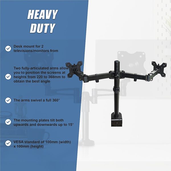 Two-Screen 10-25″ Desk Monitor TV Plasma LED LCD Work Mount