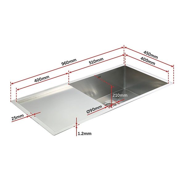 960x450mm Handmade Stainless Steel Undermount / Topmount Kitchen Sink with Waste