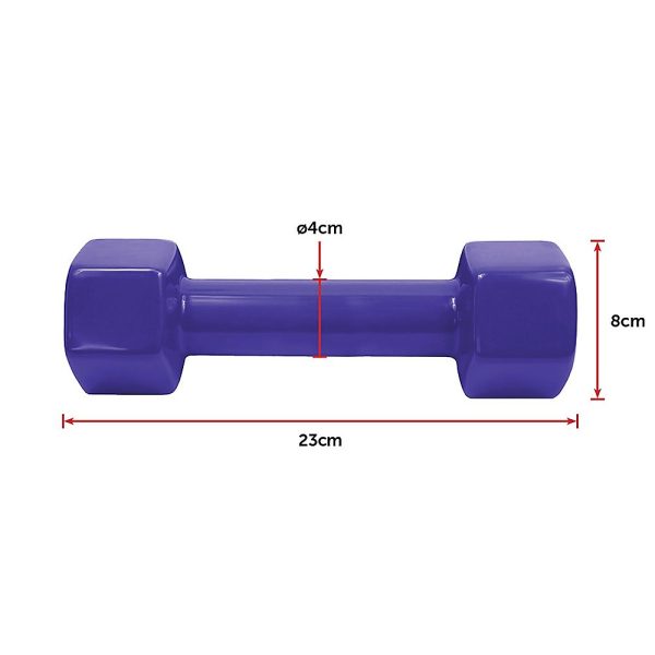 2kg Dumbbells Pair PVC Hand Weights Rubber Coated