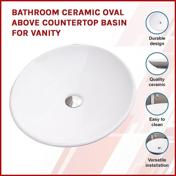 Bathroom Ceramic Oval Above Countertop Basin for Vanity