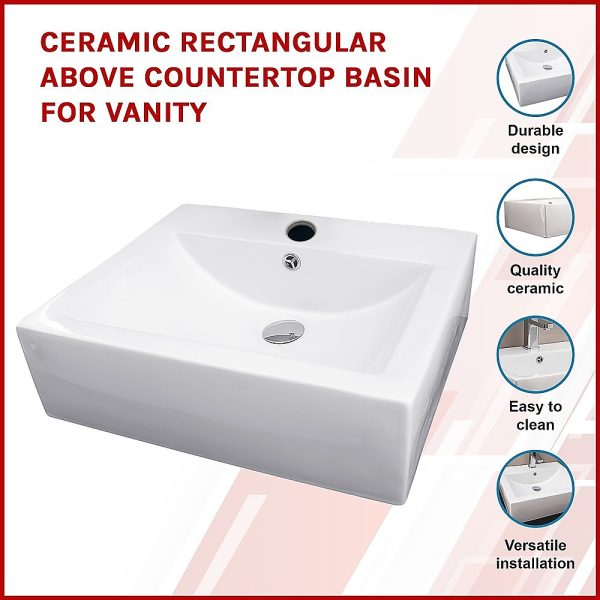 Ceramic Rectangular Above Countertop Basin for Vanity