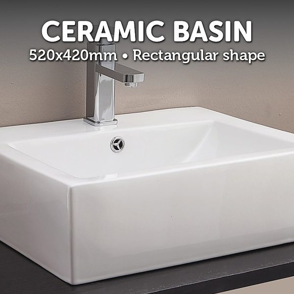 Ceramic Rectangular Above Countertop Basin for Vanity