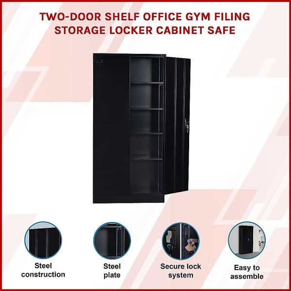 Two-Door Shelf Office Gym Filing Storage Locker Cabinet Safe – 185 x 90 x 40 cm, Black