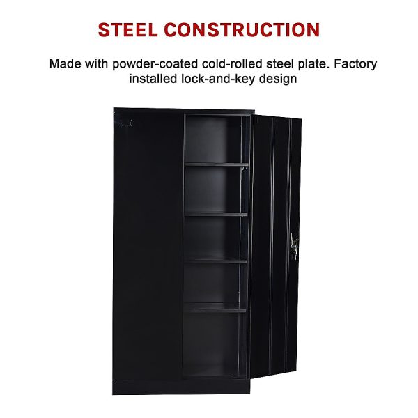 Two-Door Shelf Office Gym Filing Storage Locker Cabinet Safe – 185 x 90 x 40 cm, Black