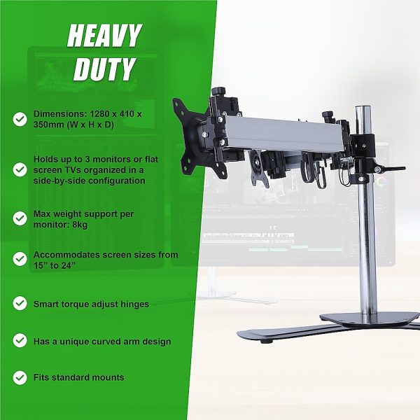 Triple Tilt LCD Monitor Mount Freestanding Desktop Stand