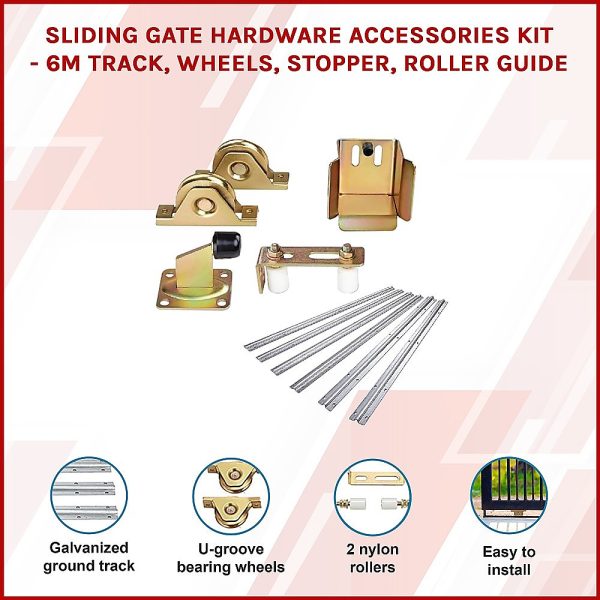 Sliding Gate Hardware Accessories Kit – 6m Track, Wheels, Stopper, Roller Guide