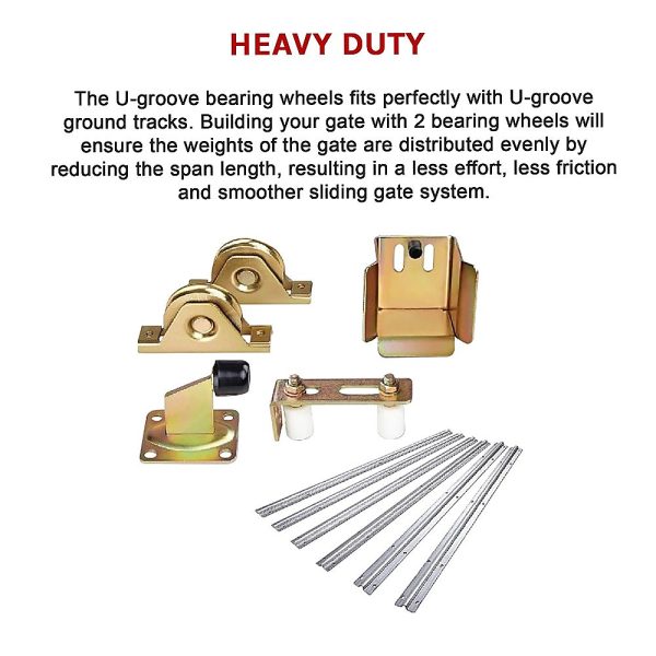 Sliding Gate Hardware Accessories Kit – 6m Track, Wheels, Stopper, Roller Guide