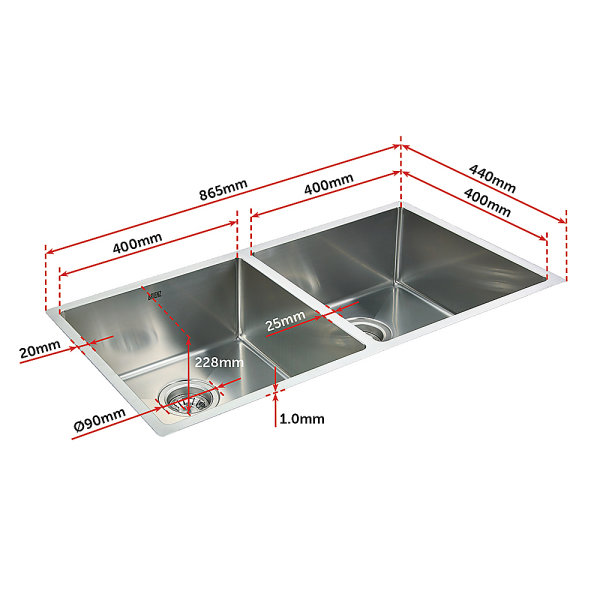 865x440mm Handmade Stainless Steel Undermount / Topmount Kitchen Sink with Waste