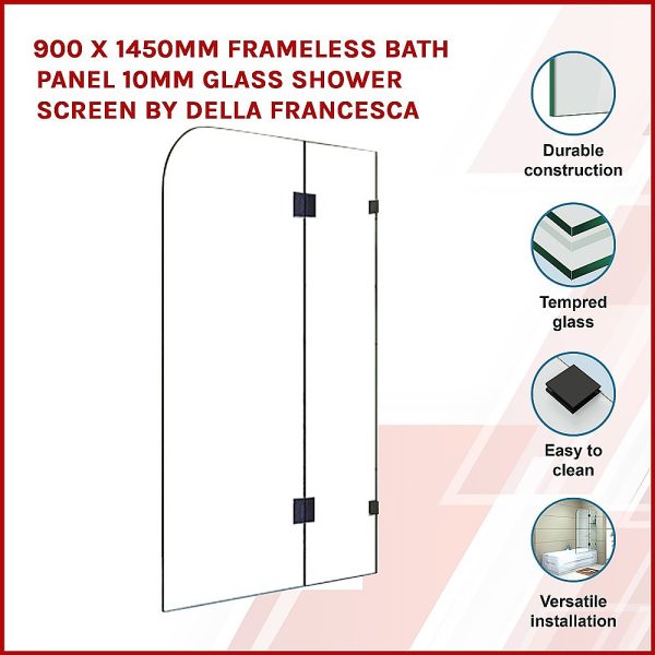 Frameless Bath Panel 10mm Glass Shower Screen By Della Francesca – 900 x 1450 mm, Black