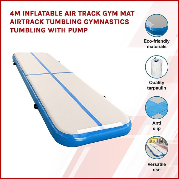 Inflatable Air Track Gym Mat Airtrack Tumbling Gymnastics Tumbling with Pump – 4 M