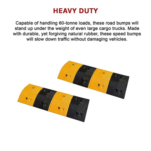 Pair of 1m Long 60T Load Rubber Speed Bump Hump Modular Speed Humps Road Hump