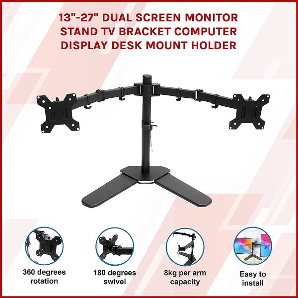 13″-27″ Dual Screen Monitor Stand TV Bracket Computer Display Desk Mount Holder