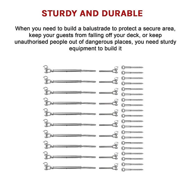 Stainless Steel Wire Rope DIY Balustrade Kit Jaw/Swage Fork Turnbuckle – 10 pack