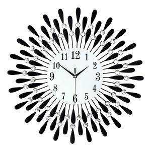 Large Modern 3D Crystal Wall Clock Luxury Art Metal Round Home Decor