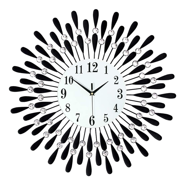 Large Modern 3D Crystal Wall Clock Luxury Art Metal Round Home Decor