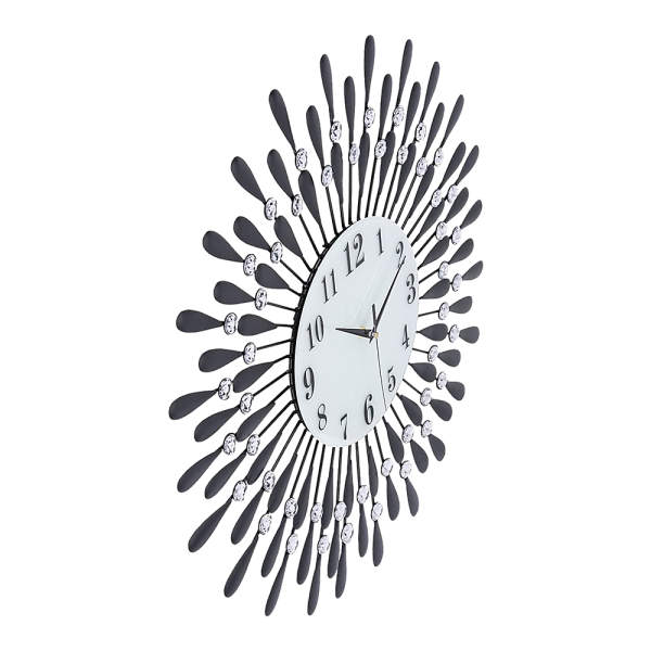 Large Modern 3D Crystal Wall Clock Luxury Art Metal Round Home Decor