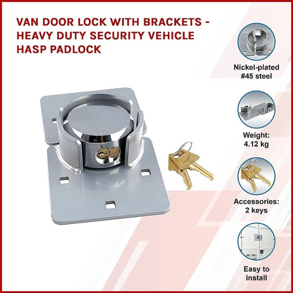 Van Door Lock With Brackets – Heavy Duty Security Vehicle Hasp Padlock