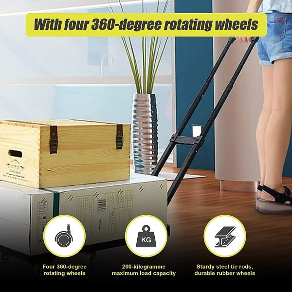 Foldable Hand Flatbed Trolley Cart 6 x 360 Degree Rotating Wheels with Maximum Load 200Kg