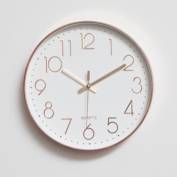 Modern Wall Clock Silent Non-Ticking Quartz Battery Operated Rose Gold