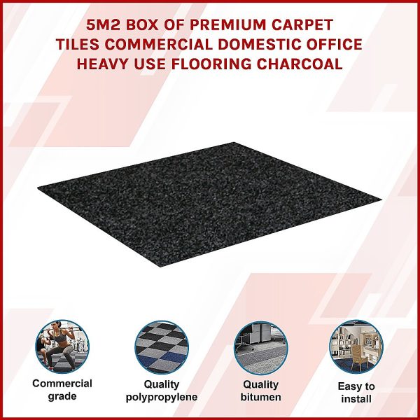 5m2 Box of Premium Carpet Tiles Commercial Domestic Office Heavy Use Flooring – Black