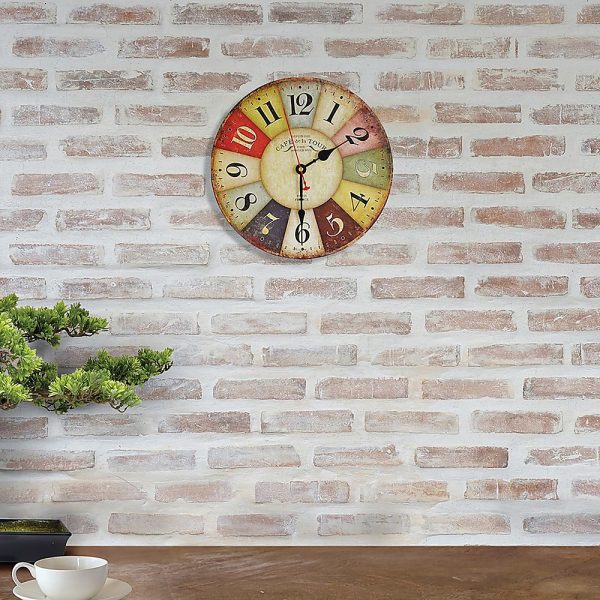 Large Colourful Wall Clock Kitchen Office Retro Timepiece