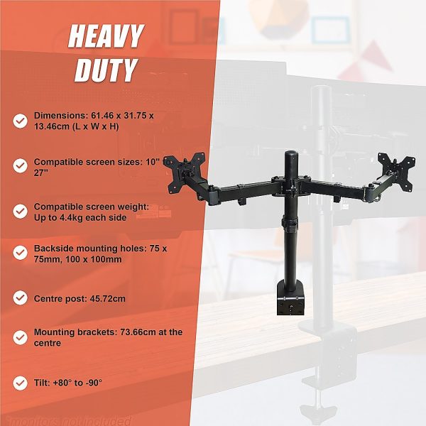 Dual LCD Monitor Desk Mount Stand Adjustable Fits 2 Screens Up To 27″