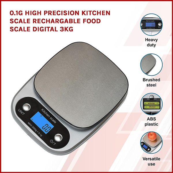 0.1g High Precision Kitchen Scale Rechargable Food Scale Digital 3KG