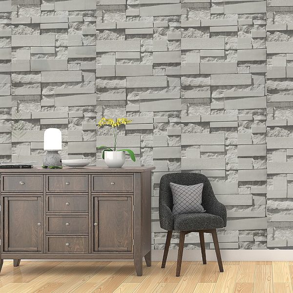 Wallpaper White Non-woven Wall Paper Roll – Brick Pattern