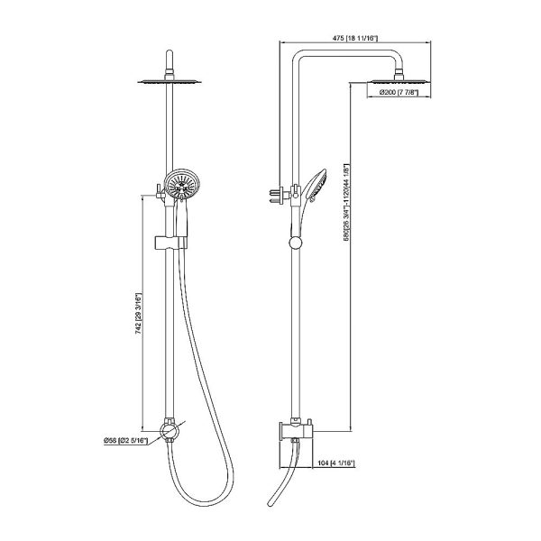 WELS 8″ Rain Shower Head Set Rounded Dual Heads Faucet High Pressure Hand Held