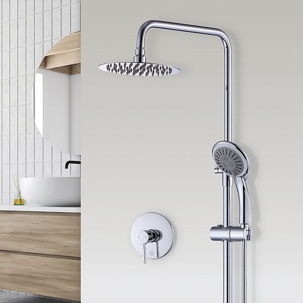 WELS 8″ Rain Shower Head Set Rounded Dual Heads Faucet High Pressure With Mixer