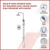 WELS 8″ Rain Shower Head Set Rounded Dual Heads Faucet High Pressure With Mixer