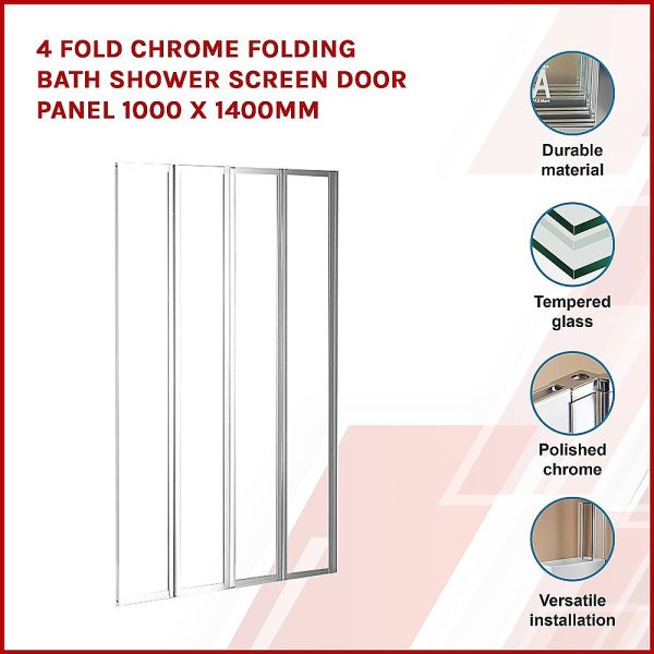 4 Fold Folding Bath Shower Screen Door Panel 1000 x 1400mm – Chrome