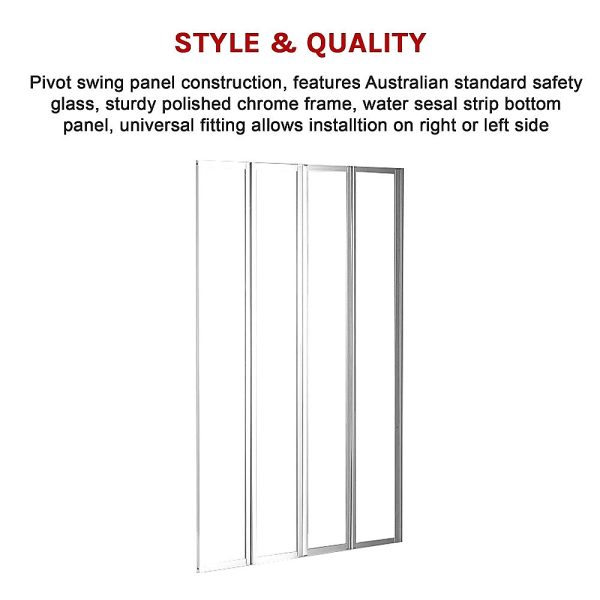 4 Fold Folding Bath Shower Screen Door Panel 1000 x 1400mm – Chrome