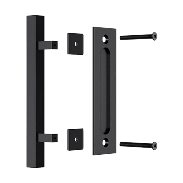 12″ Square Pull and Flush Door Handle Set Barn Door Hardware – Black