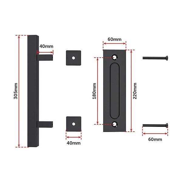 12″ Square Pull and Flush Door Handle Set Barn Door Hardware – Black