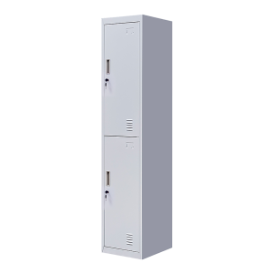 2-Door Vertical Locker for Office Gym Shed School Home Storage – Grey, Standard Lock