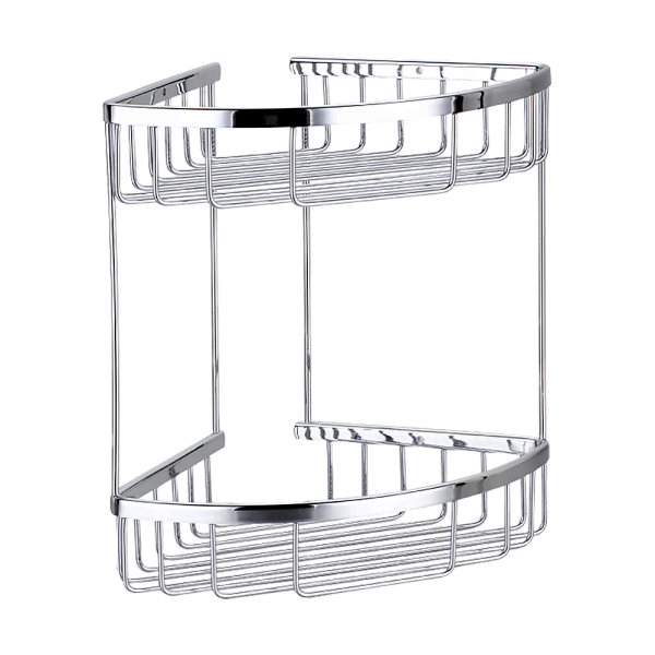 2-Tier Corner Bathroom Basket Shelf Rail Rack