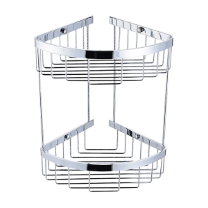 2-Tier Corner Bathroom Basket Shelf Rail Rack