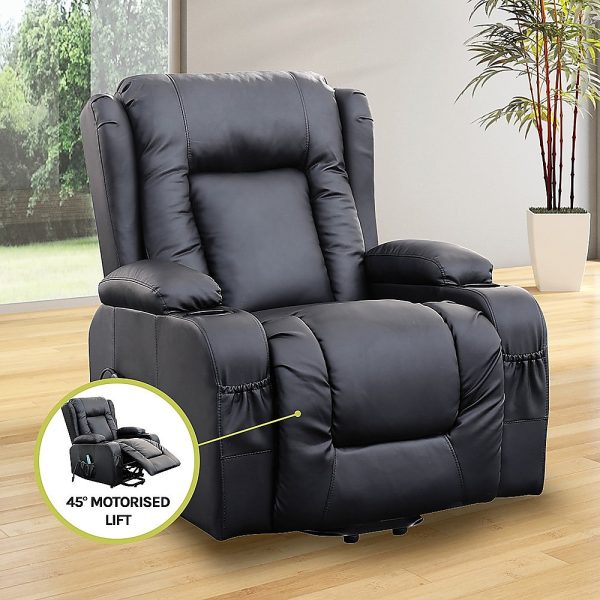 Recliner Chair Electric Massage Chair Lift Heated Leather Lounge Sofa Black