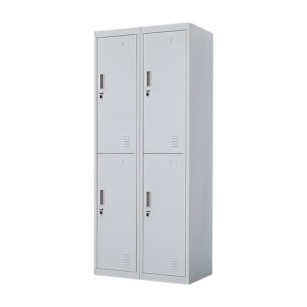 Four-Door Office Gym Shed Storage Locker, – Grey, Standard Lock