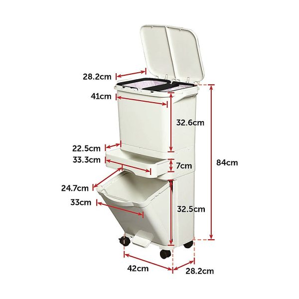 42L Rubbish Bin Waste Trash Can Pedal Recycling Kitchen Wheel 2 Compartment