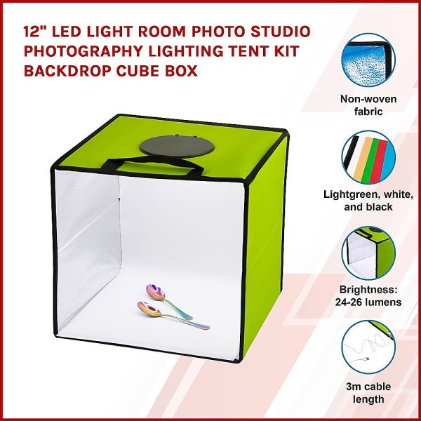 12” LED Light Room Photo Studio Photography Lighting Tent Kit Backdrop Cube Box